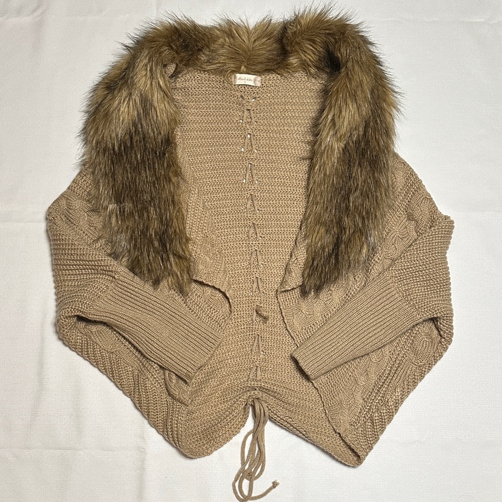 Altar’d State Open Sweater with Faux Fur Collar